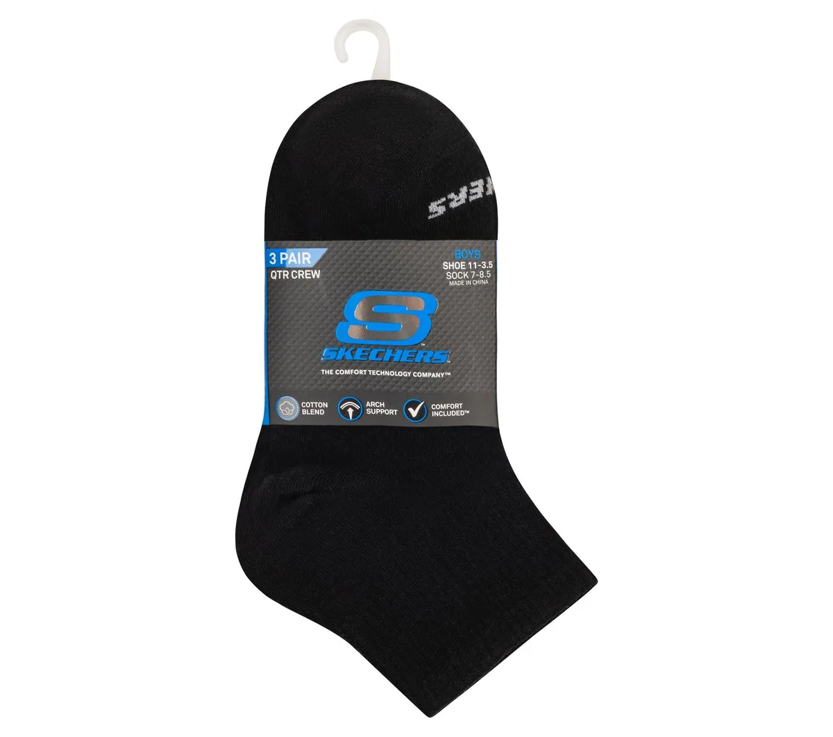 Skechers 3 Pack Boys' Quarter Crew Cotton Socks