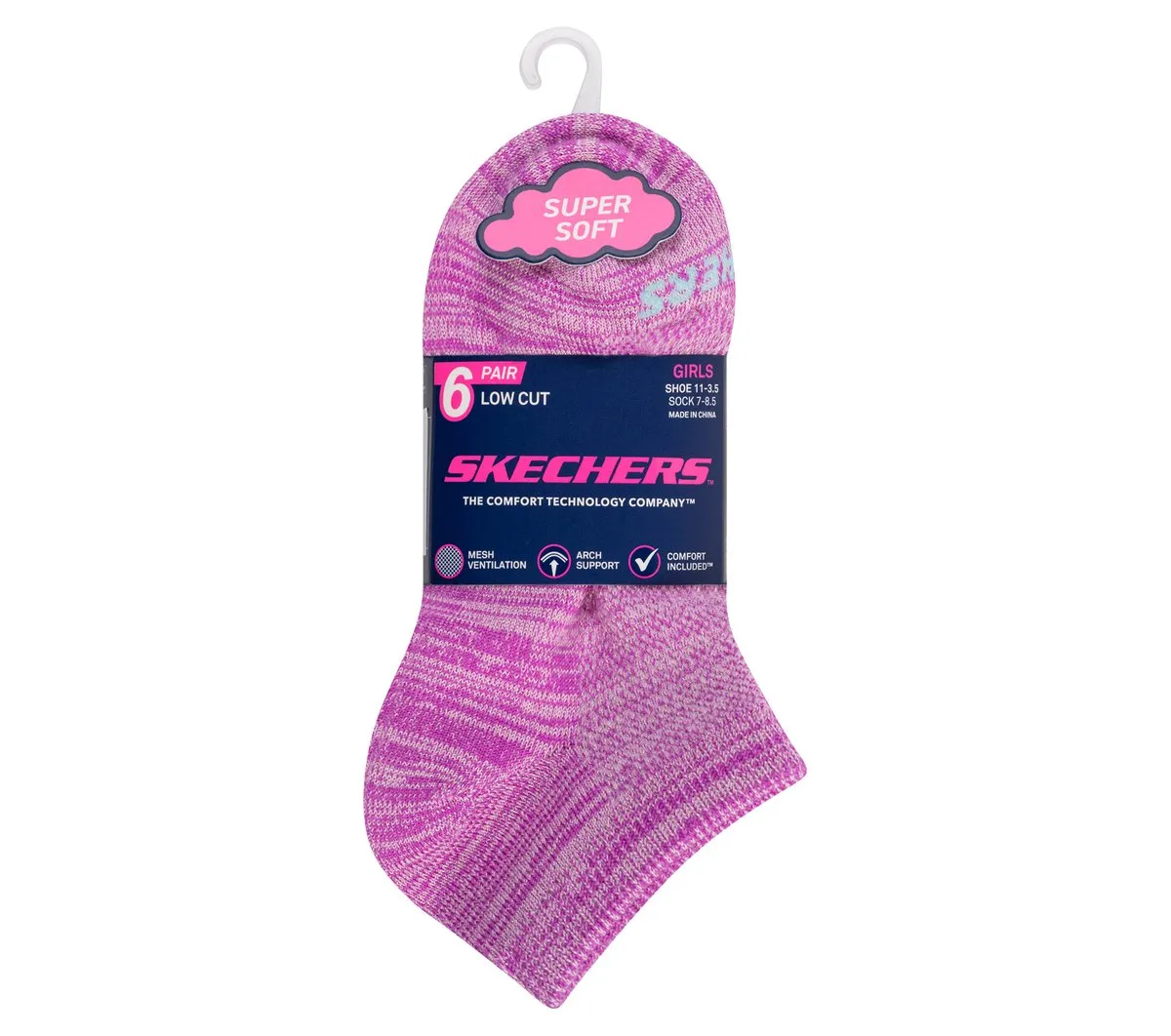 Skechers 6 Pack Girls' Low Cut Color Stripe Socks
