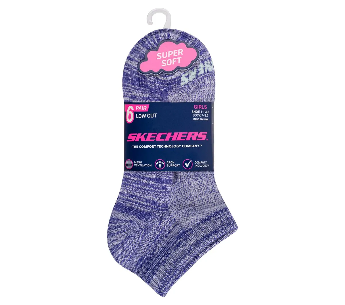 Skechers 6 Pack Girls' Low Cut Color Stripe Socks