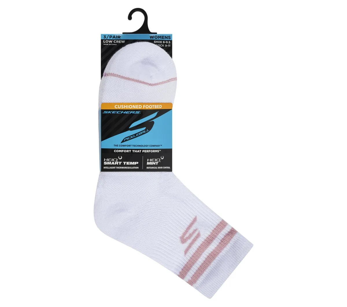 Skechers 3 Pack Women's Performance Pickleball Varsity Stripe Low Crew Socks