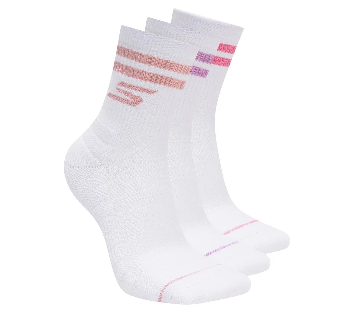 Skechers 3 Pack Women's Performance Pickleball Varsity Stripe Low Crew Socks